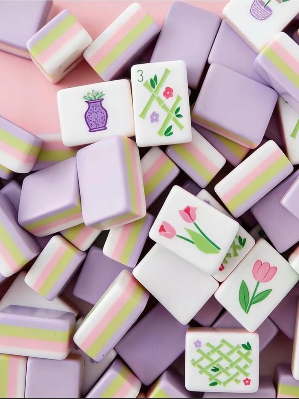 Classic Mahjong Tile Set - Floral & Character Designs